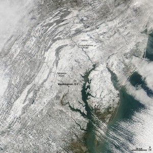 (Wilmington, in the bulls-eye of this satellite photo) received 3 feet of snow last week.)